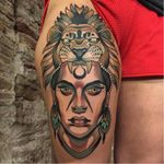 Native warrior tattoo by Leah Tattooer #LeahTattooer #neotraditional #native #warrior