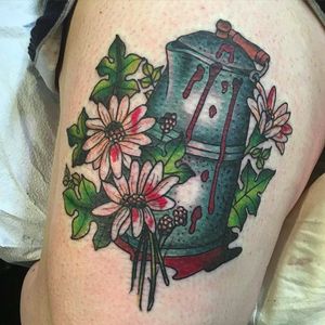That's not coffee, it's blood. Which is chill. By Katherine Smith (via IG -- katherinemagnetic) #katherinesmith #coffee #coffeepot #coffeetattoo #coffeepottattoo
