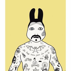 One of Rona Green's Chicano rabbits (IG—ronagreenart). #adorable #fineart #identitypolitics #paintings #RonaGreen #tattooedanimals