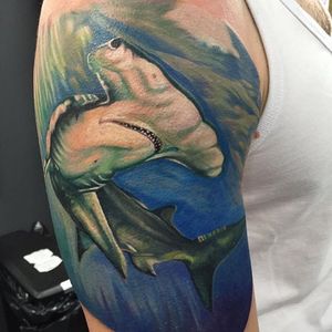 Color realistic hammerhead shark tattoo by Cosmo. #realism #colorrealism #shark #hammerheadshark #Cosmo