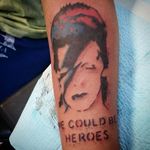 Screenprint-stylized We Could Be Heroes (via IG—lilsteffieb) #Bowie #DavidBowie #WeCouldBeHeroes #Heroes #PlayItAgain #lyricstattoo