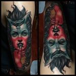 Double-faced devil tattoo. #JustinHarris #neotraditional #sinister #woman #doubleface