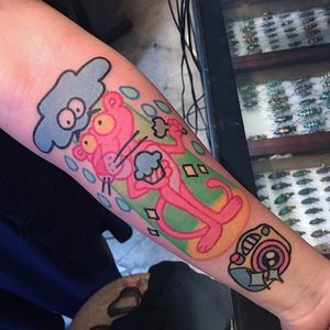Pink Panther tattoo by @pikkapimingchen on Instagram. #pinkpanther #retro #cartoon #film