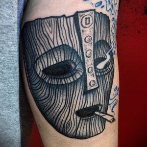 The Mask Tattoo by Jaffa Wane #themask #themasktattoo #blackwork #blackworktattoo #blackworkartist #darkart #JaffaWane