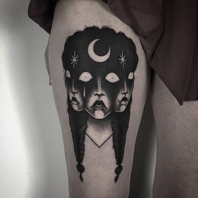 Tattoo uploaded by Xavier • Laura Yahna Blackwork. #blackwork #spooky #dark #melancholy #creepy #faces #girl #blckwrk #btattoing • Tattoodo