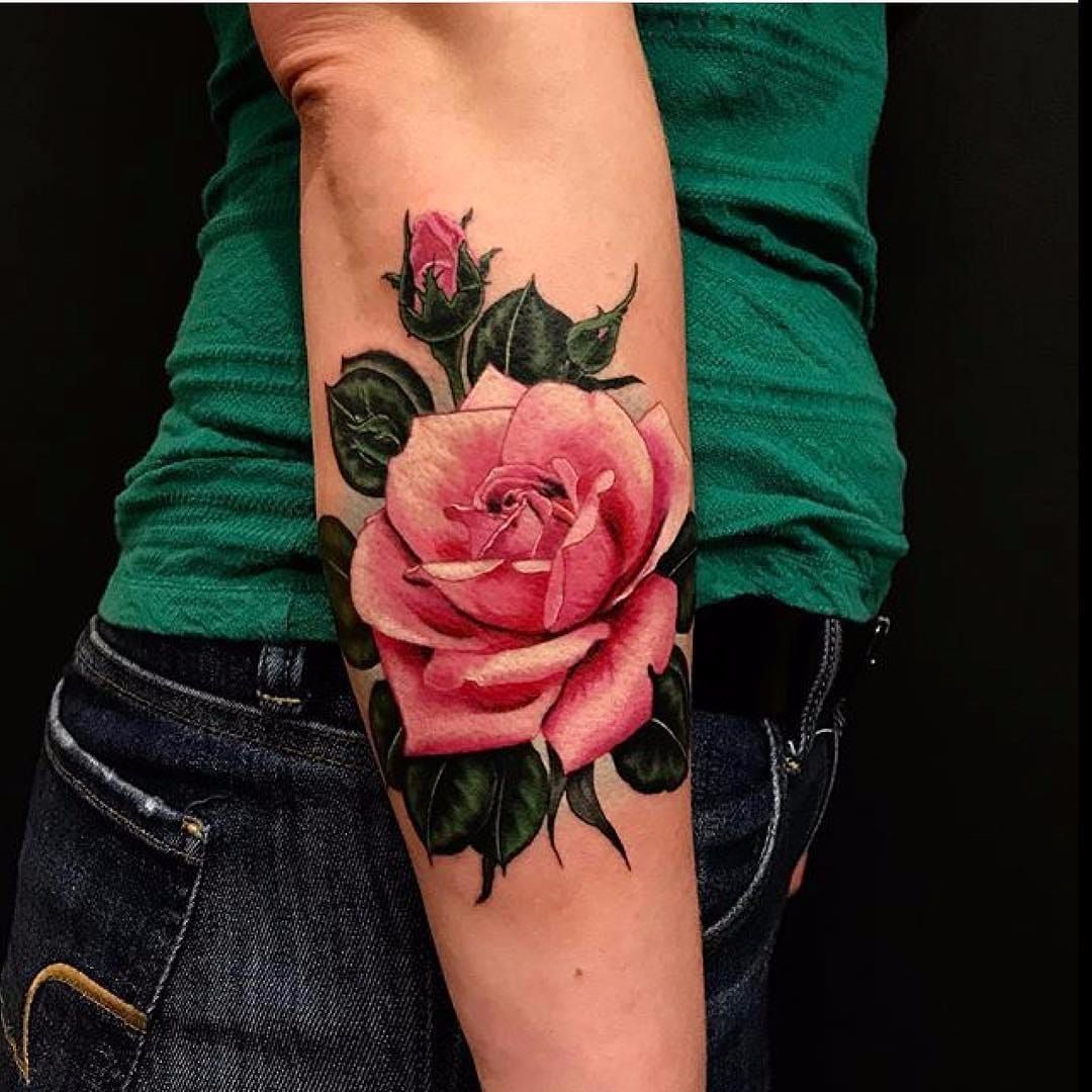 Mama Tried  Tattoo Smith  Katarinaheinze did this spectacular pink rose  tattoo Pink roses usually symbolize gratitude grace and joy Overall pink  roses suggest a gentleness compared to the typical bright