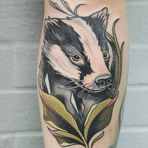 Badger tattoo by Brian Povak. #neotraditional #styledrealism #badger #BrianPovak