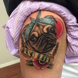 Pug Life Tattoo by Justin Hofmeister #PugLife #PugTattoo #Dog #JustinHofmeister