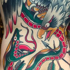 Eagle vs Snake by Jan Netten. #JanNetten #traditional #eagle #snake #tattoo