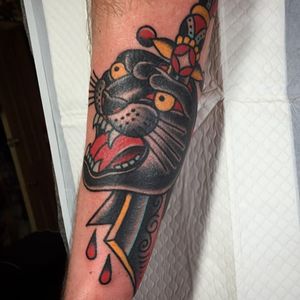 An intense impaled panther head via Andrew Mcleod (IG—peppermintjones). #AndrewMcleod #dagger #panther #traditional
