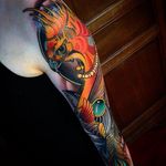 Vibrant neo traditional phoenix sleeve by Jeff Snow. #sleeve #bird #phoenix #neotraditional #JeffSnow