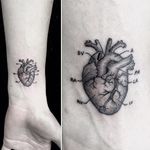 Fine Line Anatomical Heart Tattoo #FineLine #MicroTattoos #BlackandGrey #BangBangNYC #SanghyukKo #micro #blackwork