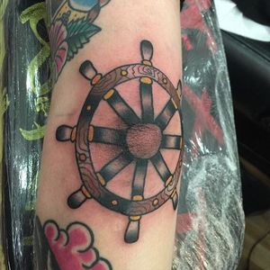 Elbow tattoo by Lindsay Williams. #elbow #painful #traditional #traditionalamerican #traditional #nautical #LindsayWilliams