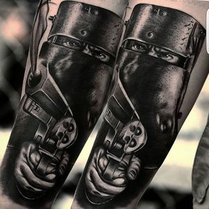 Ned Kelly Tattoo by Benji Roketlauncha #NedKelly #NedKellyTattoo #OutlawTattoo #FolkloreTattoos #AustralianTattoos #BenjiRoketlauncha