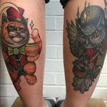 Owl and Pussycat tattoo by Mitchell Allenden #MitchellAllenden #Leeds #animal #neotraditional #owl #cat #pussycat