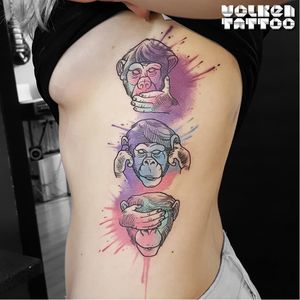 Monkey tattoo by Volken #Volken #monkey #watercolor #graphic #linework