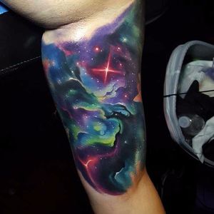 Watercolor Galaxy Tattoo, artist unknown #WatercolorGalaxy #WatercolorGalaxyTattoo #Galaxy #GalaxyTattoos #Watercolor #WatercolorTattoo #Space #WatercolorSpaceTattoo
