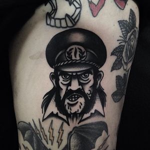 Lemmy Tattoo by Joel Menazzi #Blackwork #Portrait #BlackworkPortrait #PopCulture #JoelMenazzi #Lemmy