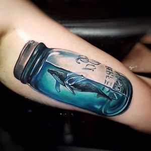 Whale Jar Tattoo by Tyler Malek #jar #jartattoo #jartattoos #creativetattoo #inspiration #inspiringtattoos #TylerMalek
