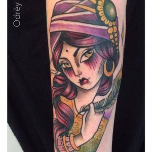 Lovely tattoo by Odrëy #Odrëy #illustrative #newschool #neotraditional #lady #feather