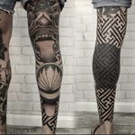 Leg tattoo by Eric Stricker #EricStricker #monochrome #dotwork #blackwork #geometric #ornamental