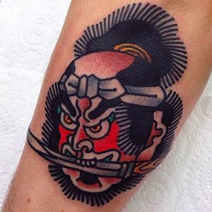 Warrior head tattoo by Koji Ichimaru. #warrior #japanese #traditional #kojiichimaru