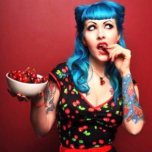Tattooed pin up model via Pinterest #tattooedmodel #pinup #cherry #cherries