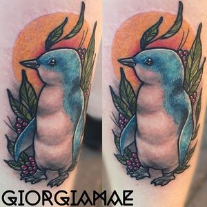 Neo traditional penguin tattoo by Giørgia Maë. #neotraditional #penguin #bird #GiørgiaMaë