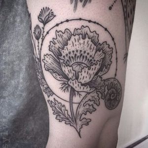 Blackwork flower tattoo by Sylvie le Sylvie. #SylvieLeSylvie #blackwork #pattern #floral #botanical #flower