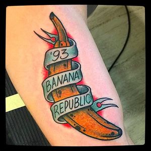 Banana Republic Tattoo by @Capratattoo #Capratattoo #neotraditional #banana #bananatattoo #fruittattoo