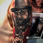 Clint Eastwood Tattoo by Carlos Fabra #clinteastwood #actor #neotraditional #neotraditionalartist #redandblack #twocolor #CarlosFabra