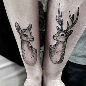 Getting male and female animal tattoos is a cute idea #siblingtattoo #brother #sister #deer #animaltattoo #stag