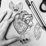 Spooky tattoo designs by Bex Fisher #BexFisher #tattooartist #blackwork #skull #anatomicalheart #crystal
