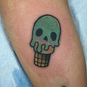 Tiny green skull ice cream cone tattoo by Christina Hock #ChristinaHock #skull #icecream #icecreamcone #green