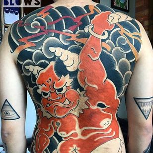 Raijin Tattoo por Davee Blows #Raijin #NewSchool #JapaneseTattoo #NewSchoolJapanese #NewSchoolTattoos #daveeblows