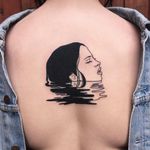 Floating tattoo by Silly Jane #SillyJane #blackwork #linework #ladyhead #lady #portrait #Japanese #newtraditional #mashup #manga #graphic #water #reflection