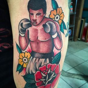 Solid Traditional Muhammad Ali Tattoo by @SharkyTattoos #SharkyTattoos #MuhammadAli #MuhammadAliTattoo #CassiusMarcellusClay #CassiusClayTattoo #Tribute #GOAT #TheGreatest #Boxing #Champion