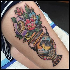 Vase Tattoo by James Cumberland #vase #flowers #neotraditional #neotraditionalartist #traditional #JamesCumberland