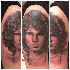 A picture perfect black and grey portrait of Jim Morrison by Steve Wimmer (IG—stevewimmer). #celebrities #JimMorrison #musicians #portraiture #realism #SteveWimmer
