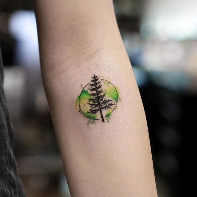 Tatuaje ilustrativo de árbol en acuarela en miniatura de Georgia Gray.  #ilustrativo #boceto #acuarela #GeorgiaGray #miniatura #madera