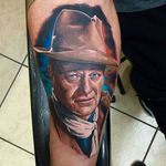 John Wayne Tattoo by Drew Shurtleff #johnwayne #johnwaynetattoo #wildwest #hollywood #hollywoodtattoos #movie #films #movietattoos #cowboy #DrewShurtleff