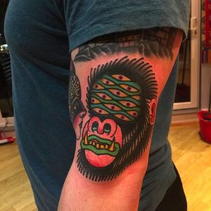 Ape with many eyes Tattoo by @TeideTattoo #TeideTattoo #SevenDoorsTattoo #Neotraditional #Eccentric #Ape #monkey #Eyes #AnimalTattoos