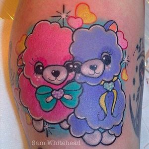 Fluffy animals Tattoo by Sam Whitehead @Samwhiteheadtattoos #Samwhiteheadtattoos #Colorful #Girly #Girlytattoo #Neotraditional #Blindeyetattoocompany #Leeds #UK #cute #animals #animaltattoo