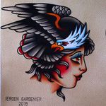 Eagle Lady by Jeroen Gardenier (via IG-jeroengardenier) #flashfriday #flash #flashart #ladyhead #traditional #color #eagle #JeroenGardenier