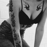 Swallows and Rosebuds by Tim Hendricks and Alysha Nett for Tattoo You (via IG-alyshanett) #temporarytattoo #alyshanett #timhendricks #traditional #tattooyou
