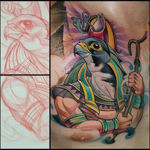 Horus Tattoo by Luis Bonilla #horus #horustattoo #ra #ratattoo #rahorakthy #ancientegypt #egyptian #egyptiangod #godtattoos #LuisBonilla