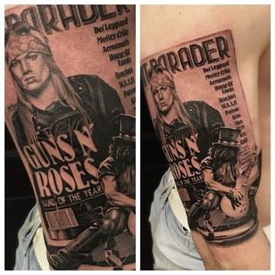 Portada de la revista Guns N' Roses por Jens Bergstrom.  #gris negro #realismo #música #banda #GunsNRoses #AxlRose #Slash #revista #JensBergstrom