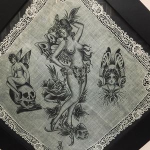 Nymph via instagram maryjoytattoo #handkerchief #flashart #art #skull #women #butterfly #maryjoy