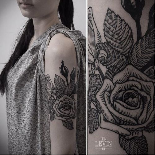 Rose tattoo by Ien Levin  #rose #blackwork #rose #rosetattoo #lineart #flower #IenLevin