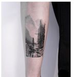 Landscape tattoo by Emma Bundonis #EmmaBundonis #blackandgrey #realistic #landscape